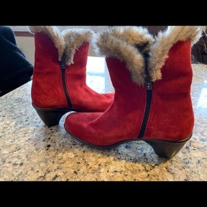 Dansko Red Suede Boots with fur trim, Size 39